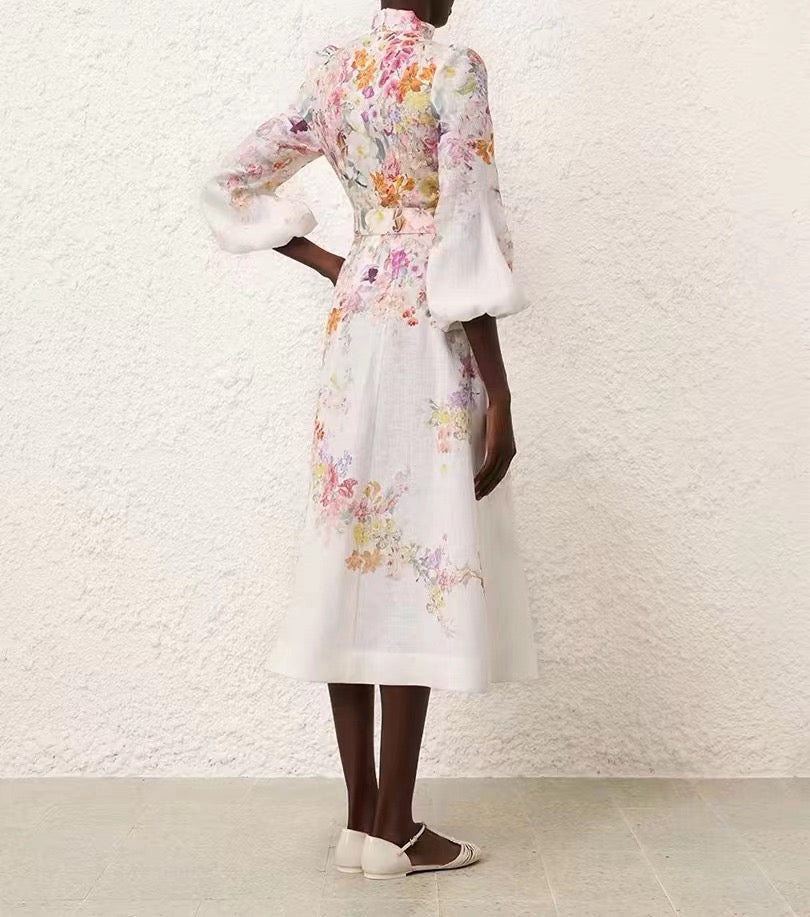 The Natura Buttoned Midi Dress in Kaleidoscope Garden