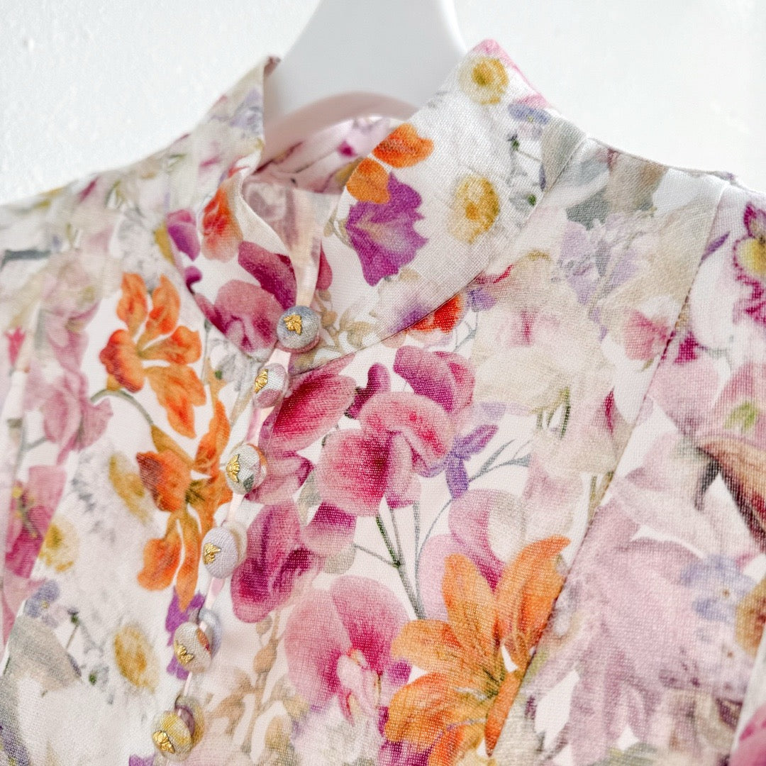 The Natura Buttoned Midi Dress in Kaleidoscope Garden