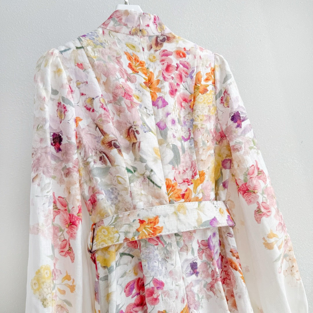 The Natura Buttoned Midi Dress in Kaleidoscope Garden
