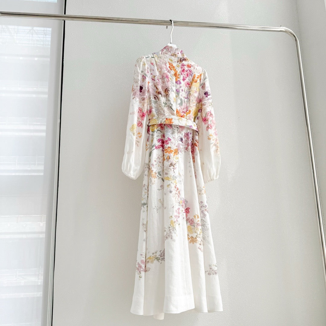 The Natura Buttoned Midi Dress in Kaleidoscope Garden
