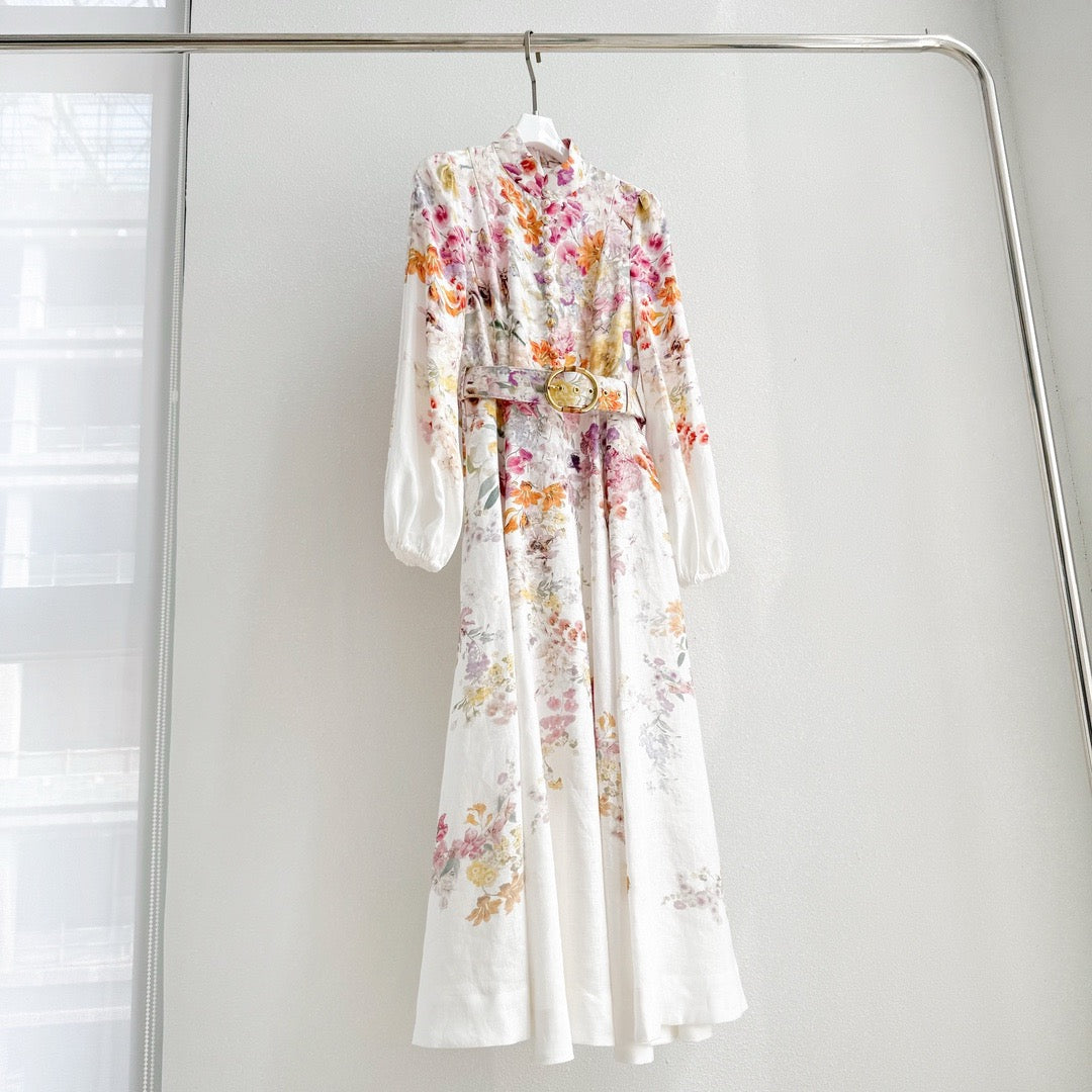 The Natura Buttoned Midi Dress in Kaleidoscope Garden
