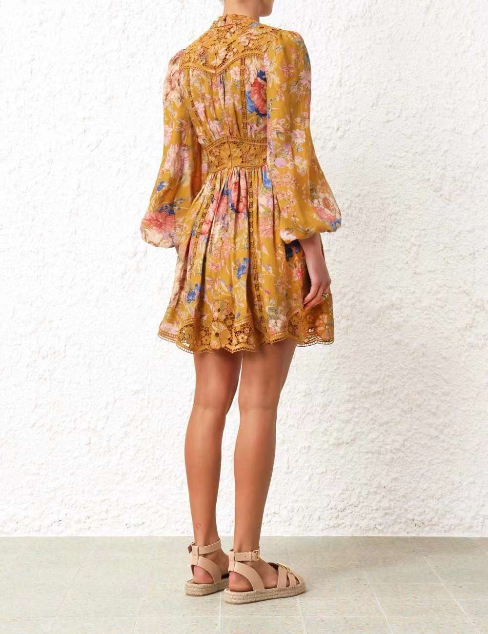 The August Plunge Mini Dress in Ivory and Mustard Floral from our Resort Swim 2024 Collection